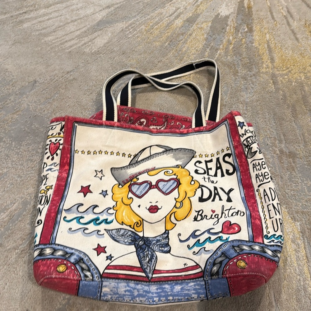 Brighton Stowaway nautical printed canvas‎ big tote bag dead the day in GUC